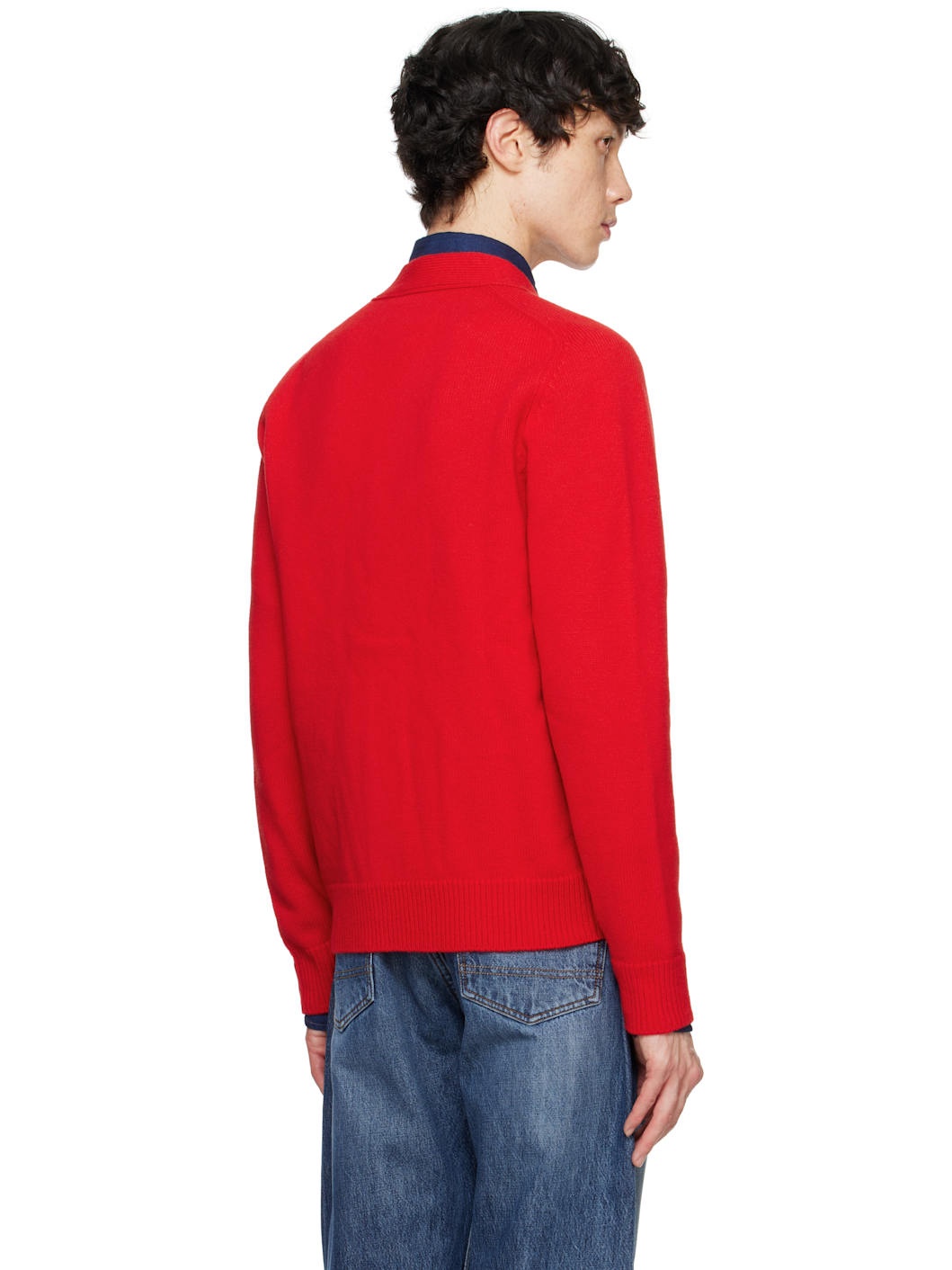 Red Lambswool 6 Button Cardigan - 3
