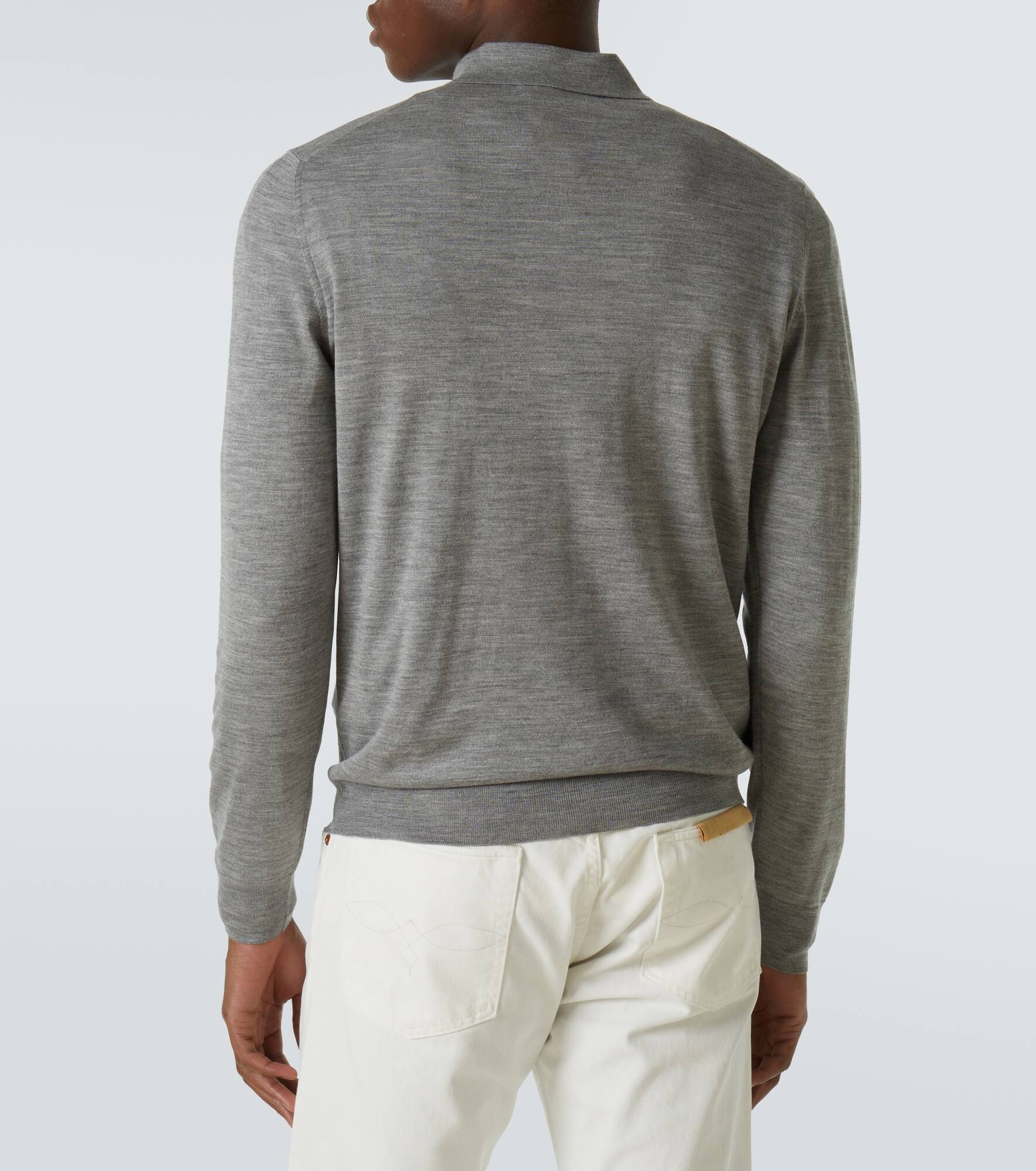 Knitted wool, silk, and cashmere polo shirt - 4