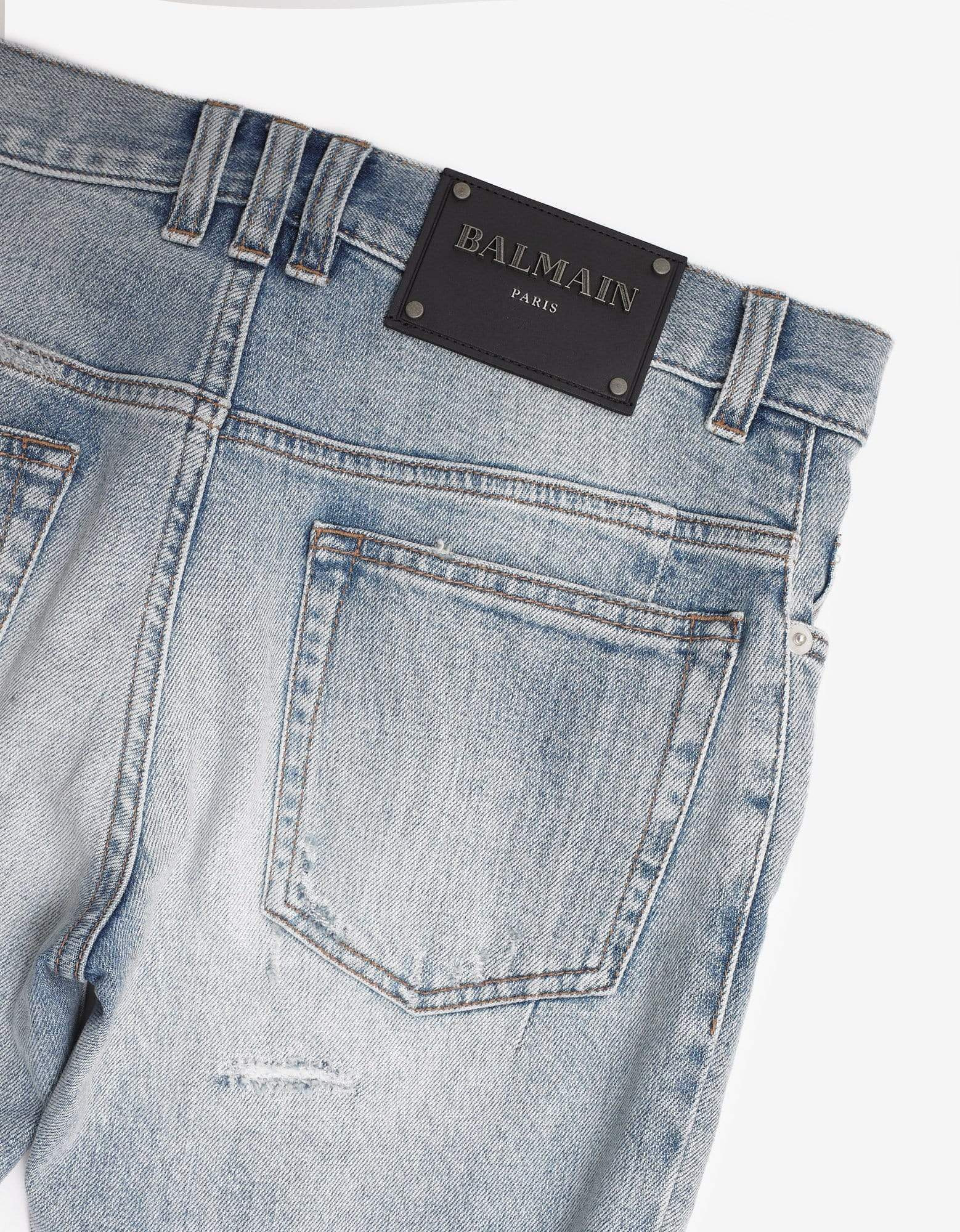 Balmain Light Blue Repaired Biker Jeans - 5