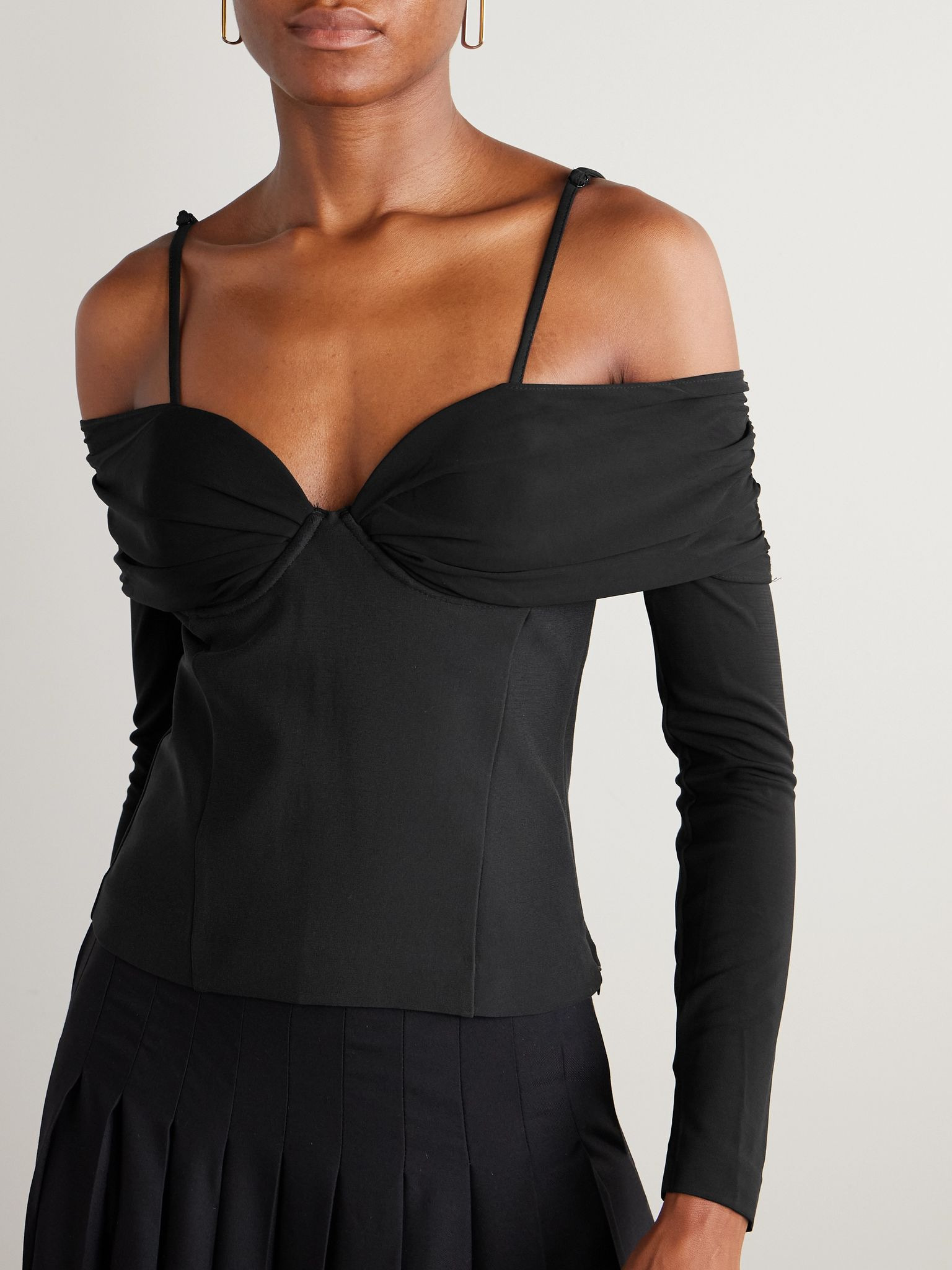 Hazel off-the-shoulder stretch-jersey top Black - 3
