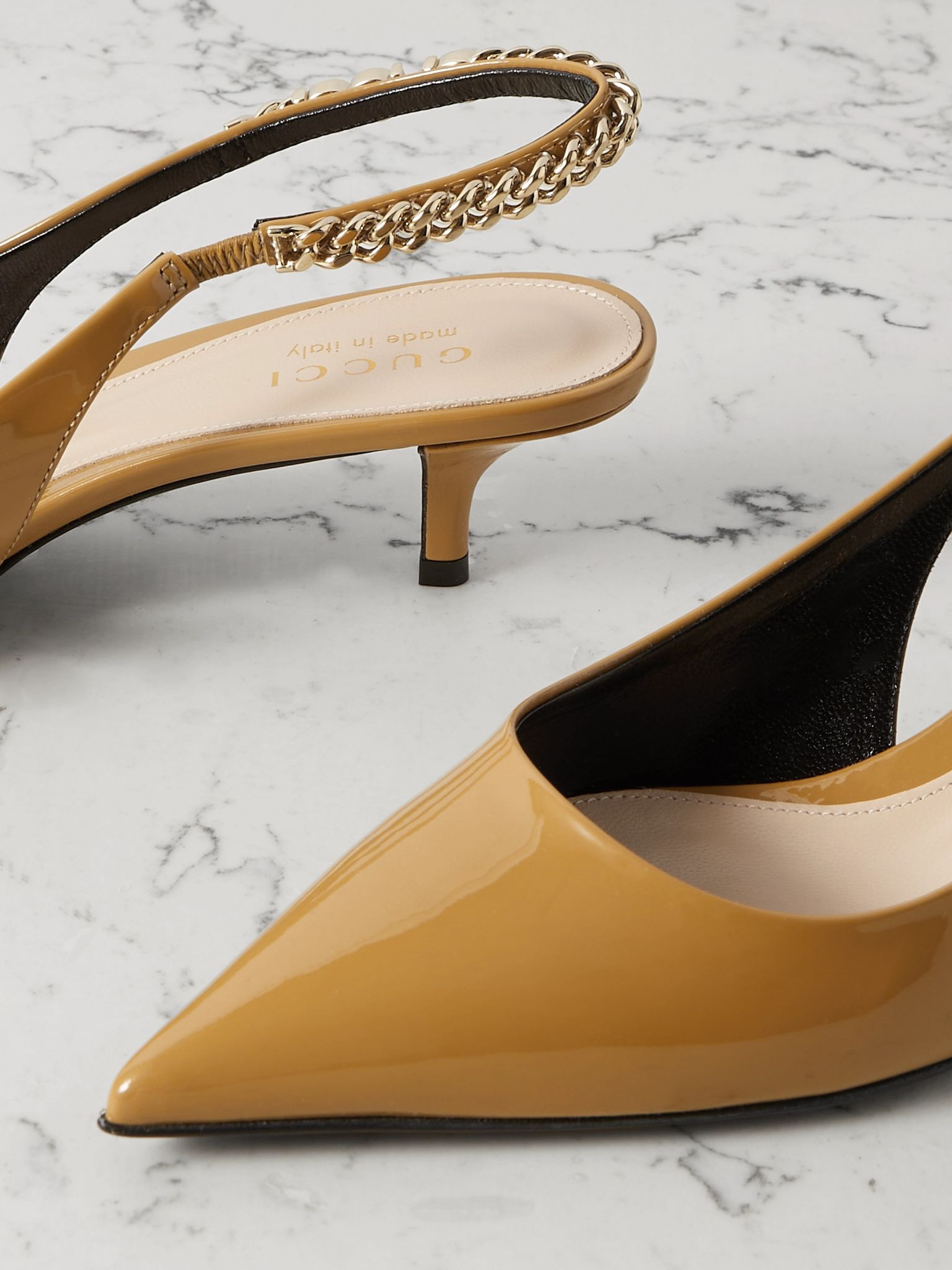 Signoria embellished patent-leather slingback pumps Sand - 4