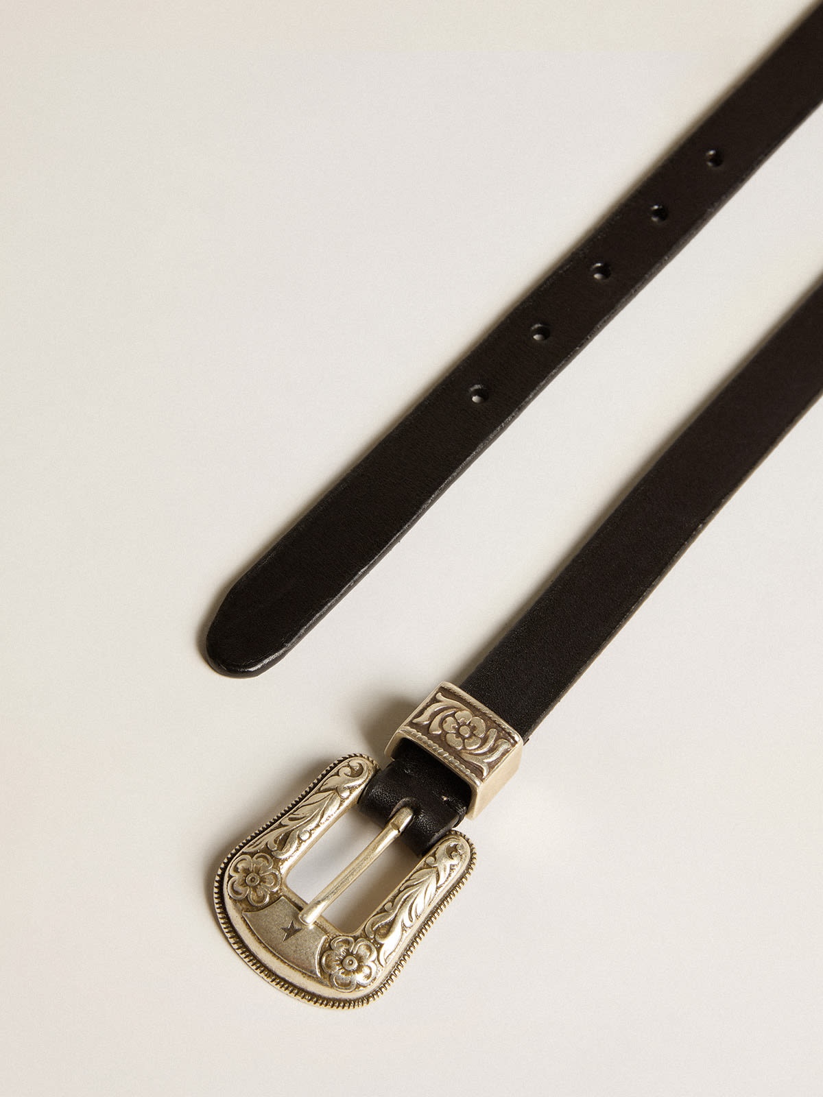 Black belt in washed leather with silver color buckle - 2