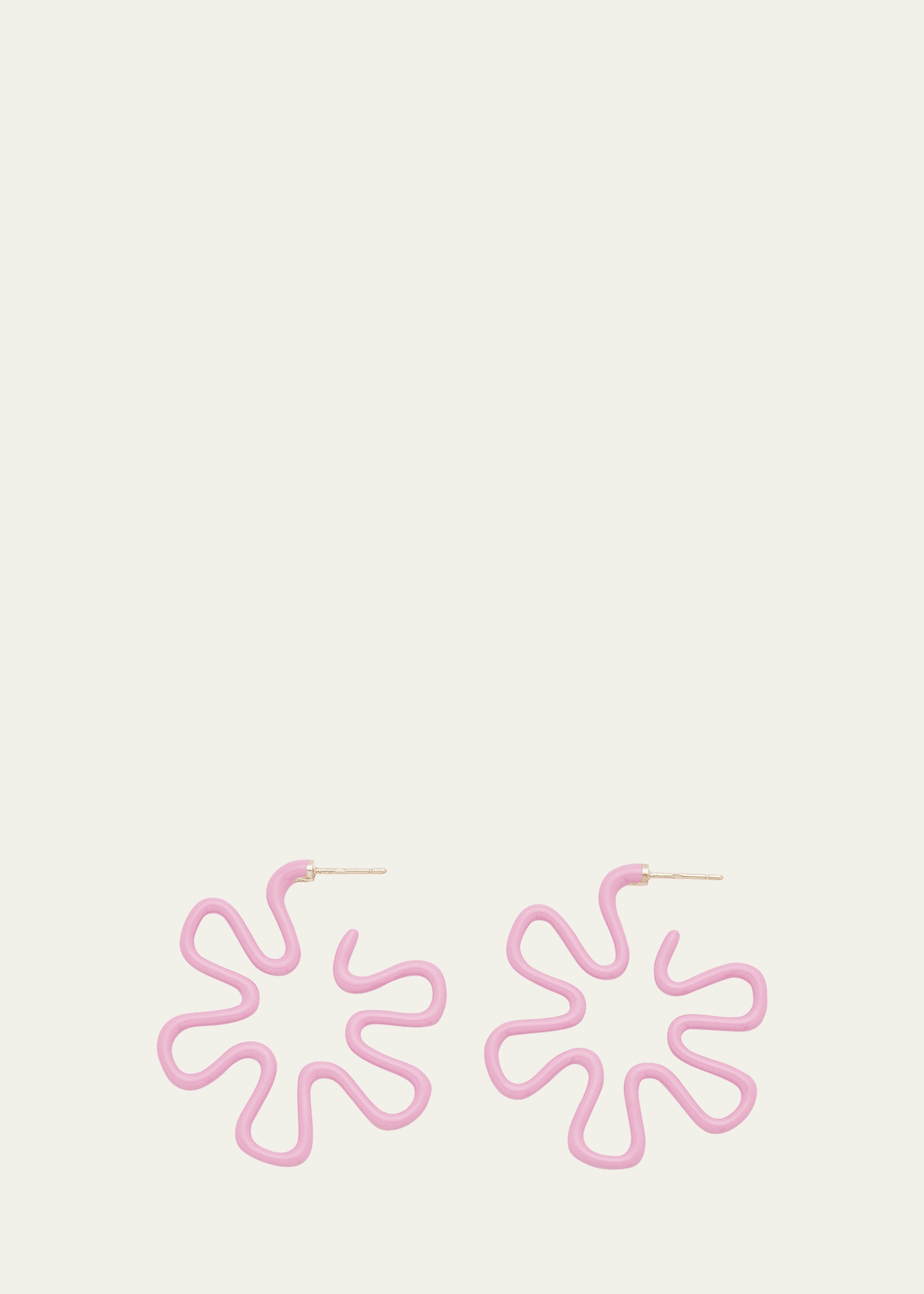 Pink Enamel Flower Hoop Earrings - 1