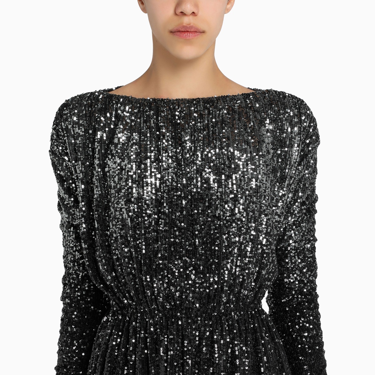 Black sequined gathered mini dress - 5