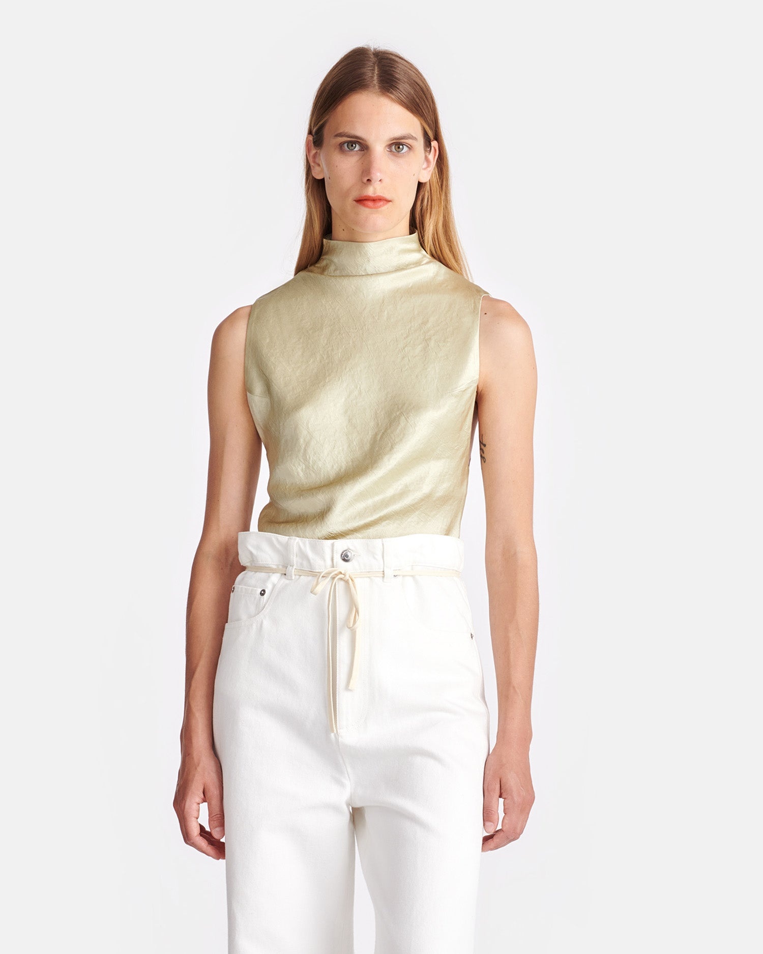 Crinkled-Satin Turtleneck Top - 4