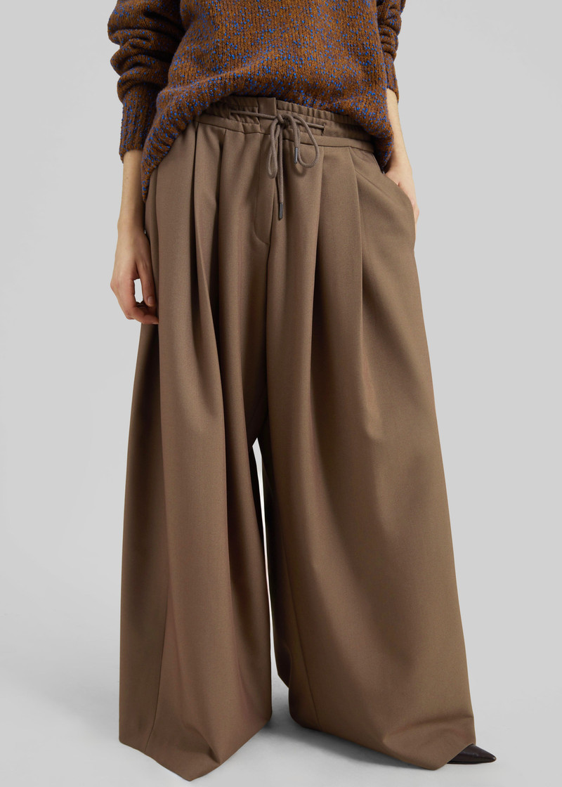 Corlen Pleated Wide Pants - Brown 6