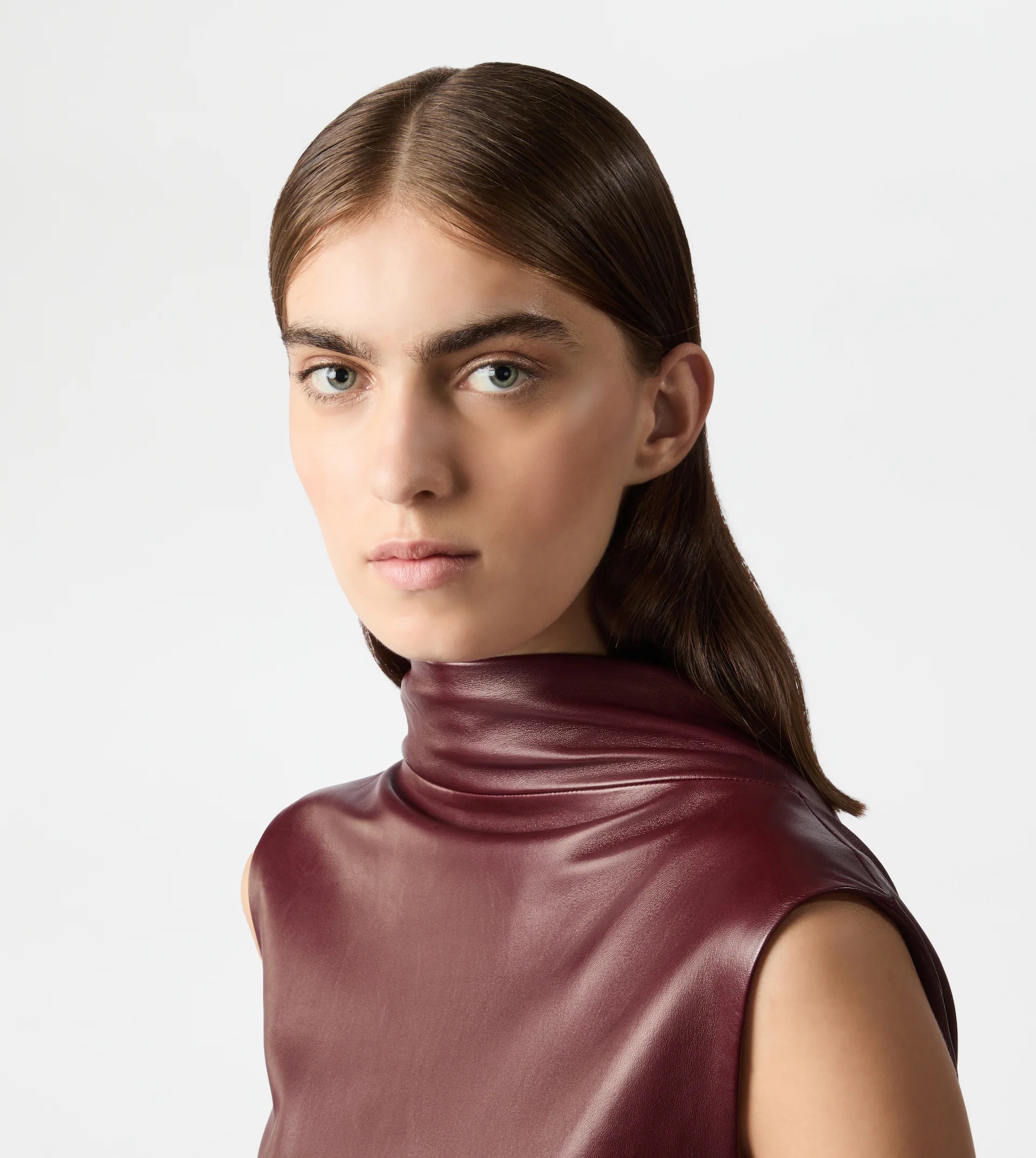 DRESS IN NAPPA LEATHER WITH FRINGES - BURGUNDY - 4