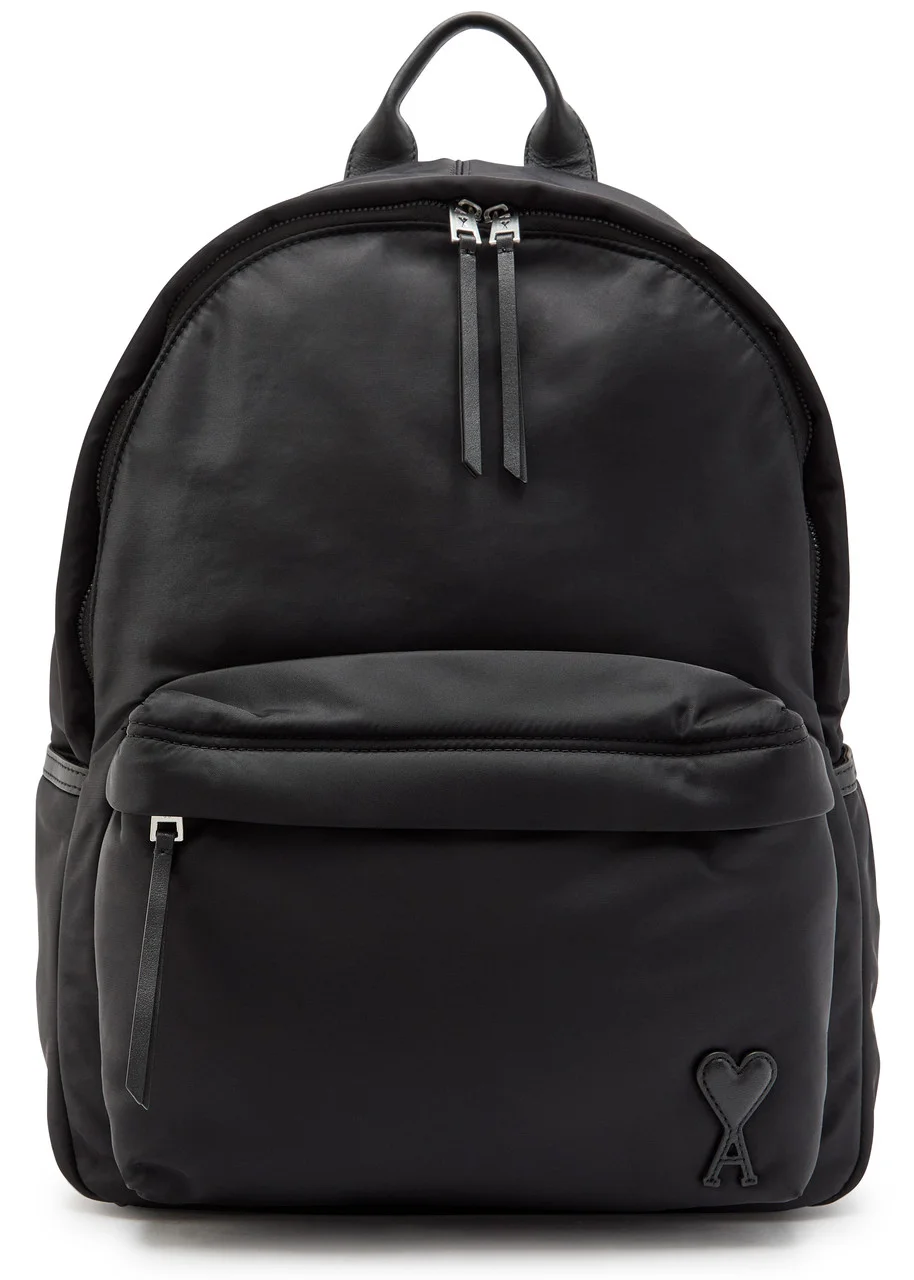 Ami Paris Marcel Logo Leather and Nylon Backpack - 1