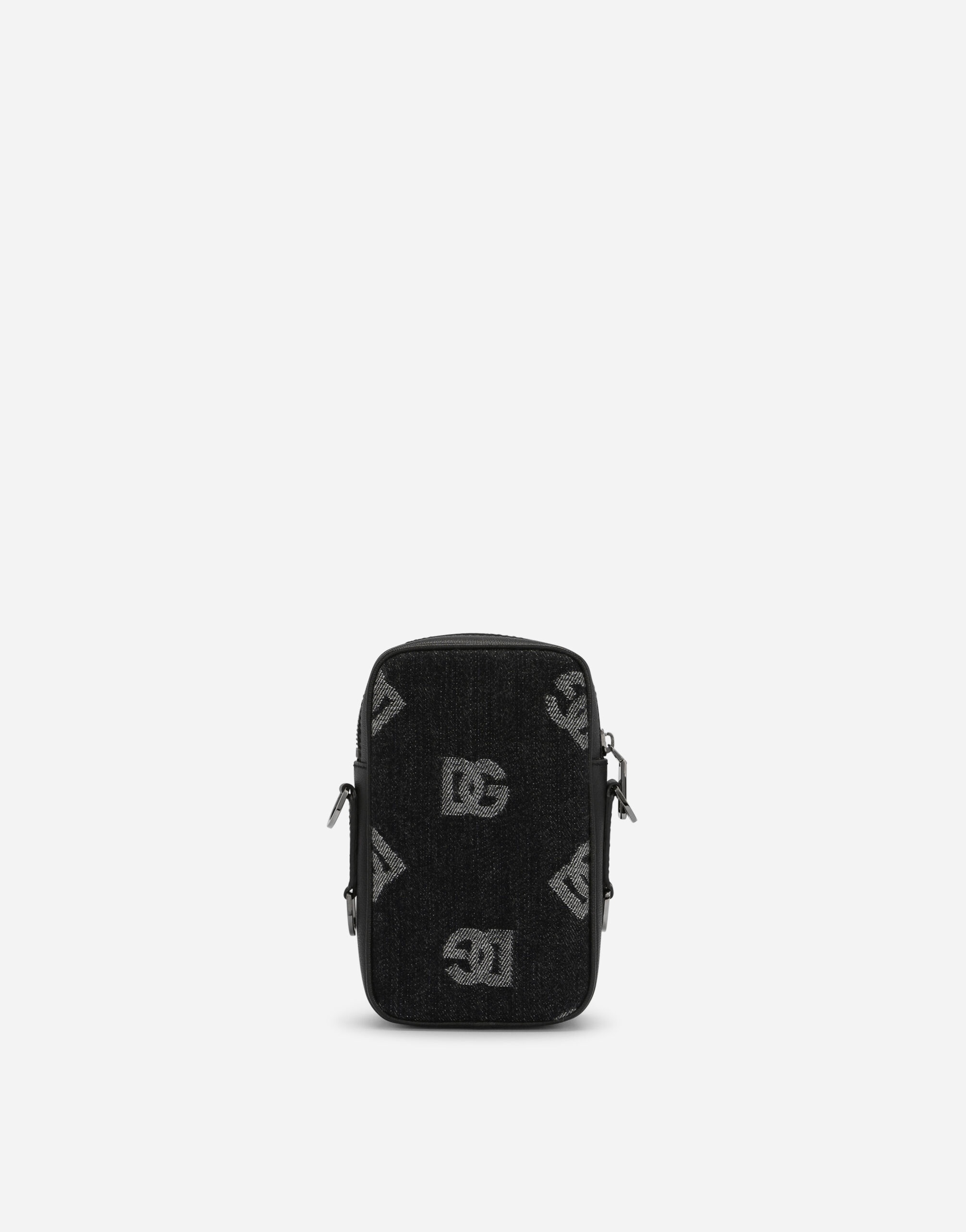 Small calfskin and denim crossbody bag with logo - 4