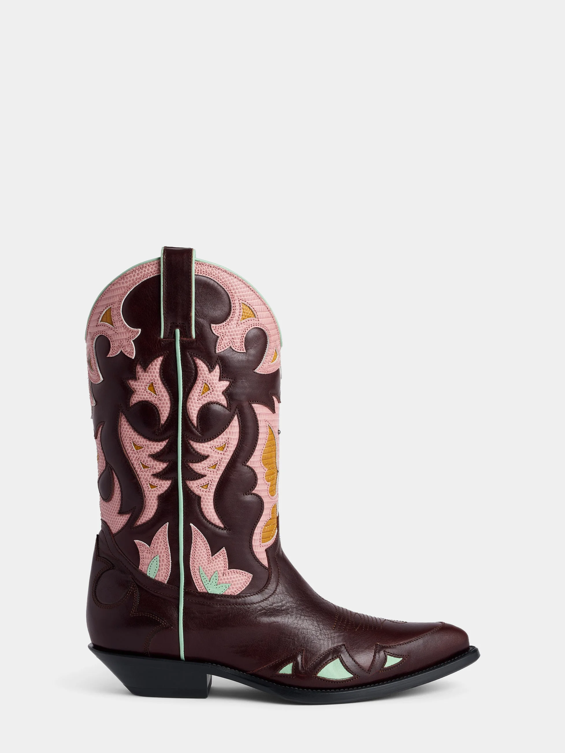 BROWN CRACKLED LEATHER SANTIAG BOOTS - 1