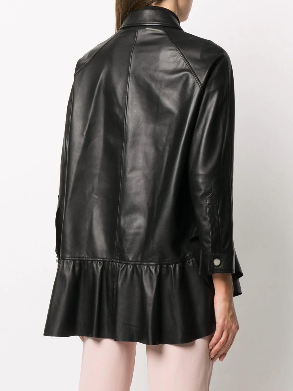 ruffle-hem leather swing coat - 4