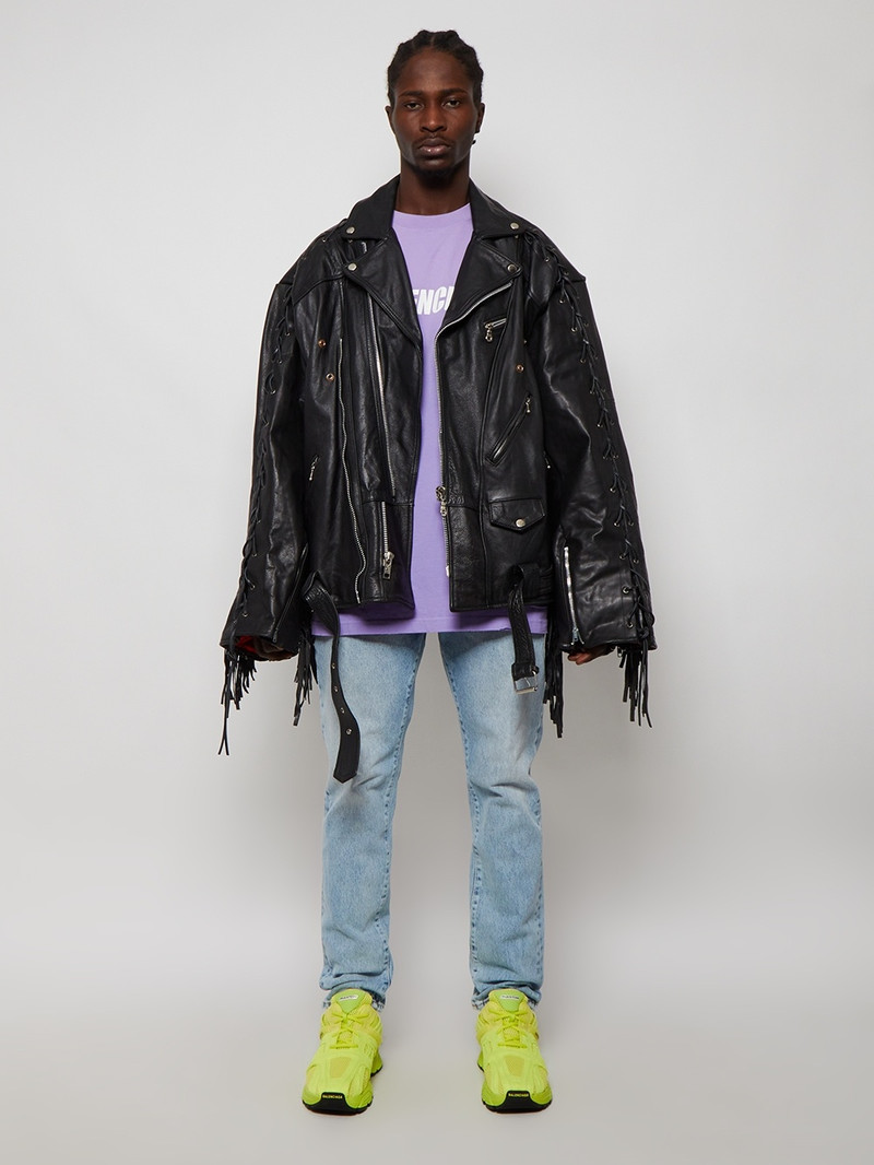 BALENCIAGA Upcycled Leather Biker Jacket Black outlook