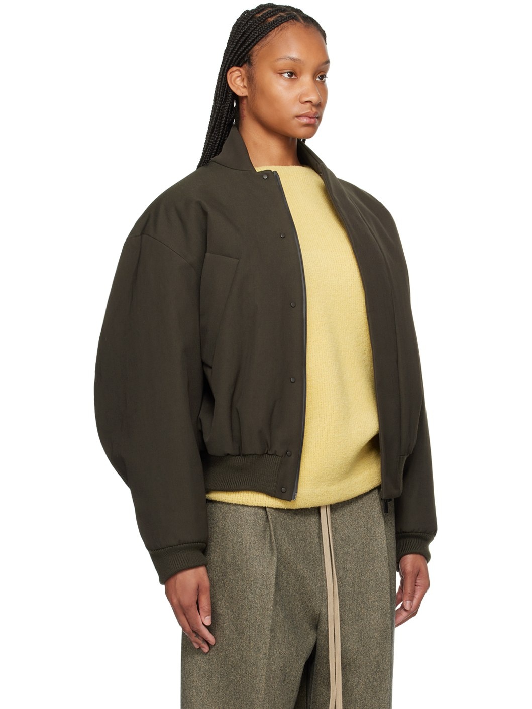 Khaki Stand Collar Bomber Jacket - 2