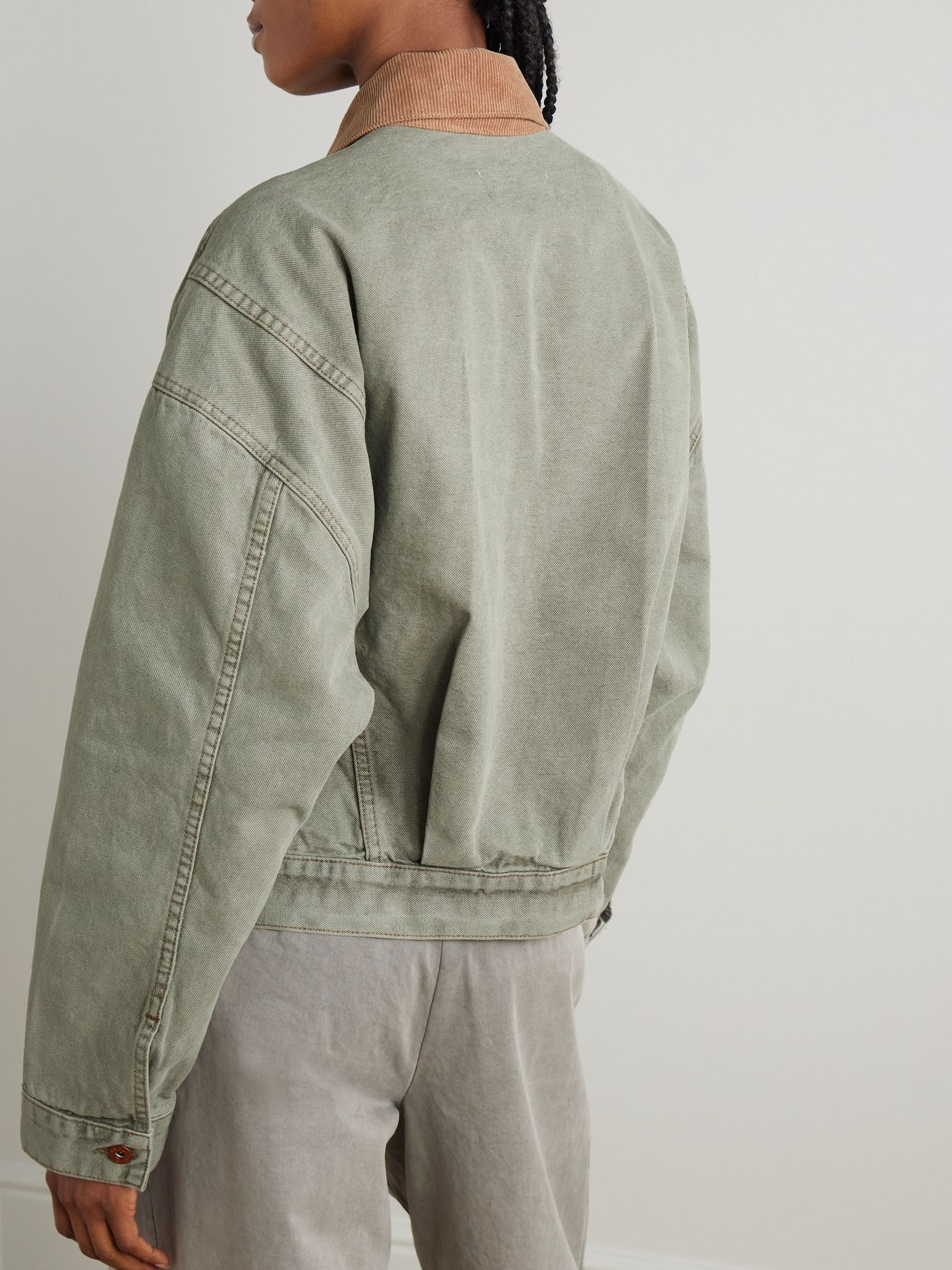 Camden Garage corduroy-trimmed cotton-canvas jacket Sage green - 4