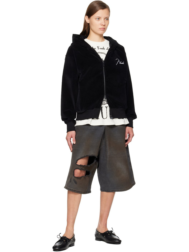 Rhude Black Velour Classique Zip-Up Hoodie outlook