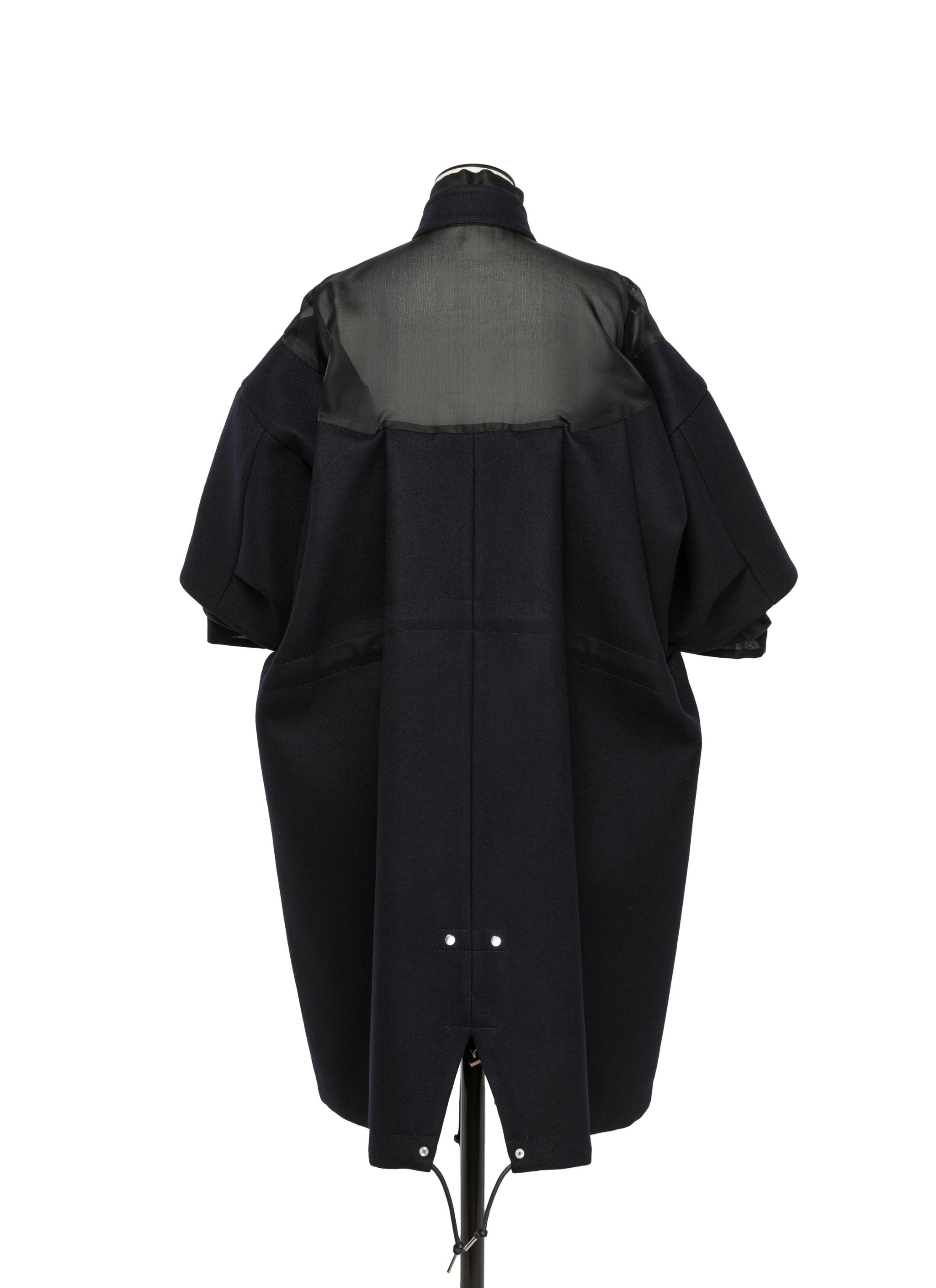 Wool Melton x Silk Organdy Coat Dress - 4