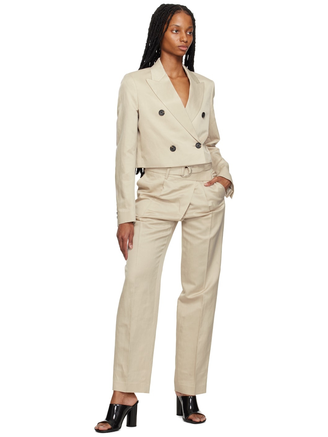 Beige Cropped Blazer - 4