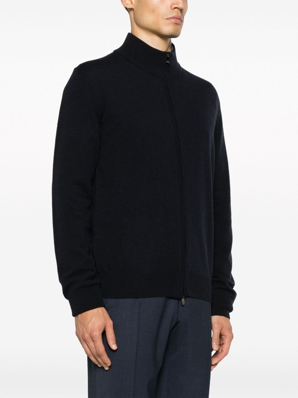 funnel-neck virgin wool blend cardigan - 3