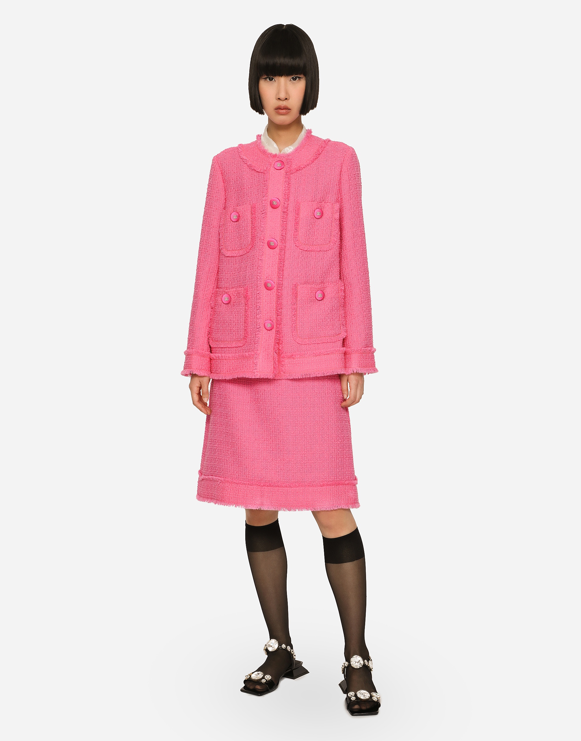 Single-breasted raschel tweed jacket - 2