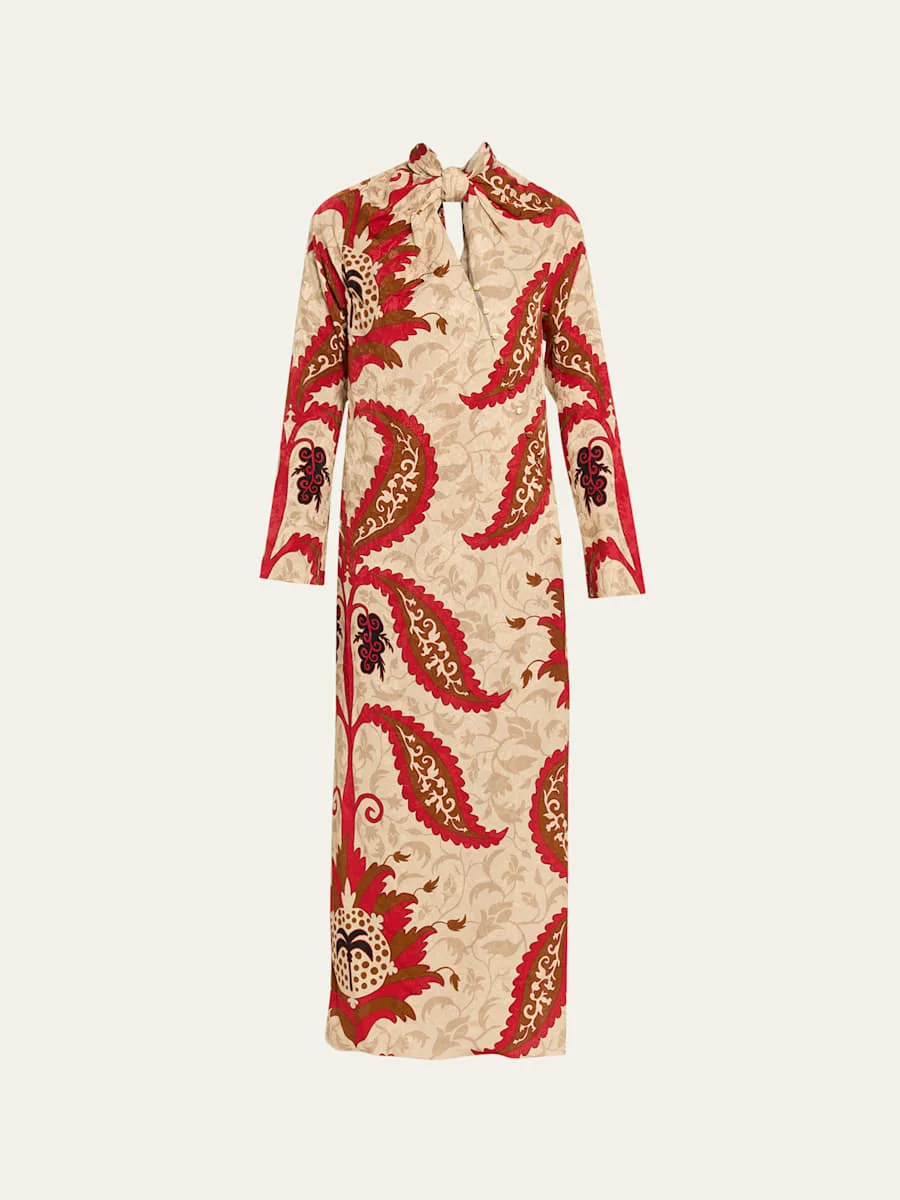 Star Point Long-Sleeve Midi Jersey Dress - 1