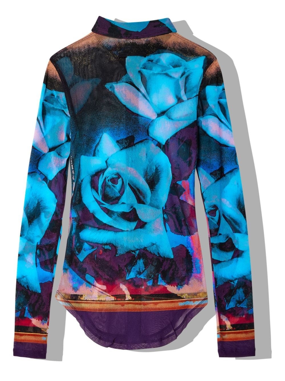 floral-print mesh shirt - 2