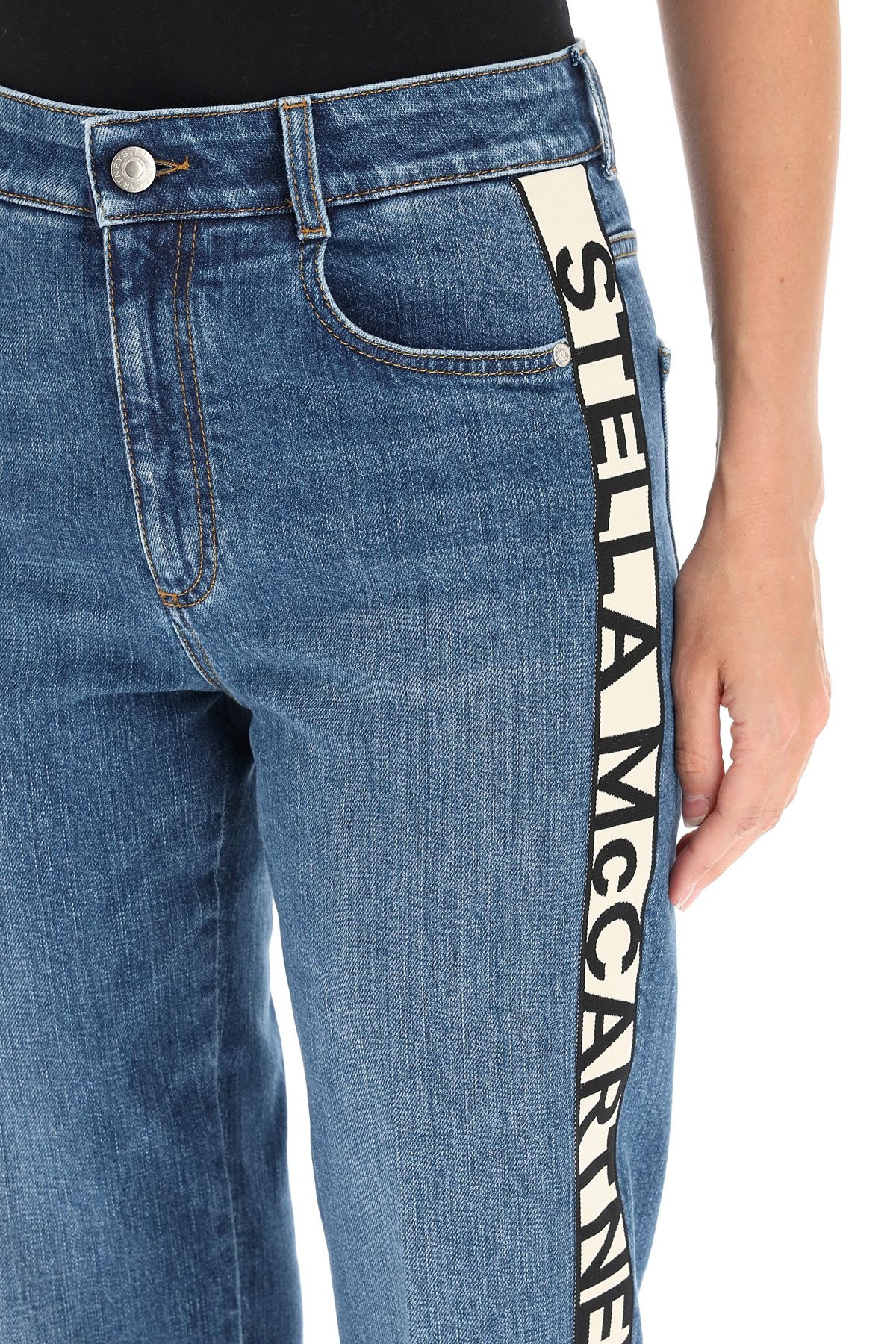 RISE CROPPED JEANS WITH MONOGRAM BANDS - 5