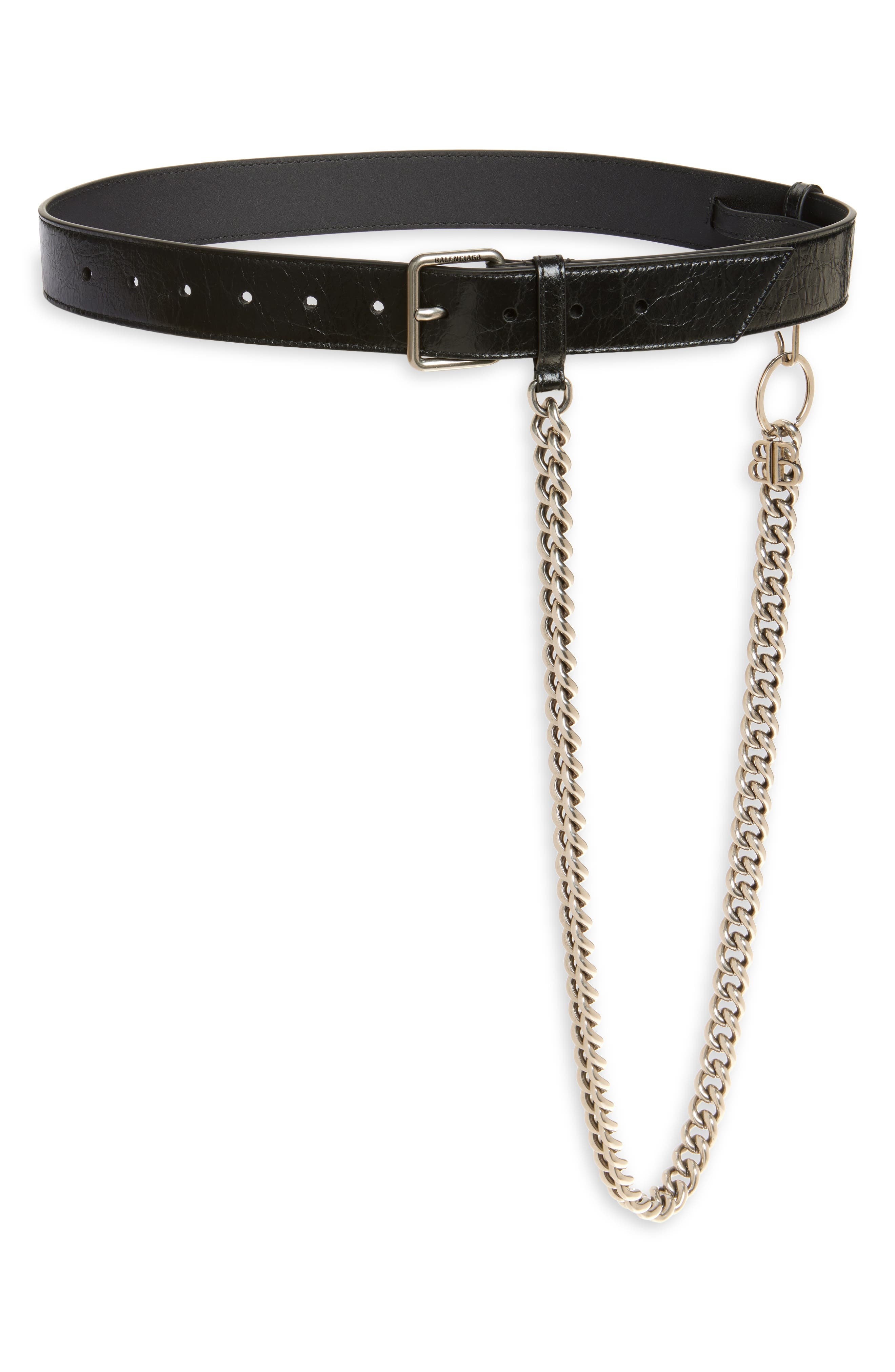 Balenciaga Monaco Chain Detailed Leather Belt in 1000 Black at Nordstrom - 1