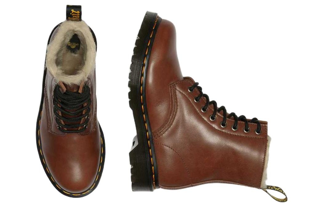 (WMNS) Dr. Martens 1460 Serena Faux Fur Lined Leather Lace Up Boots 'Tan' 27782225 - 4