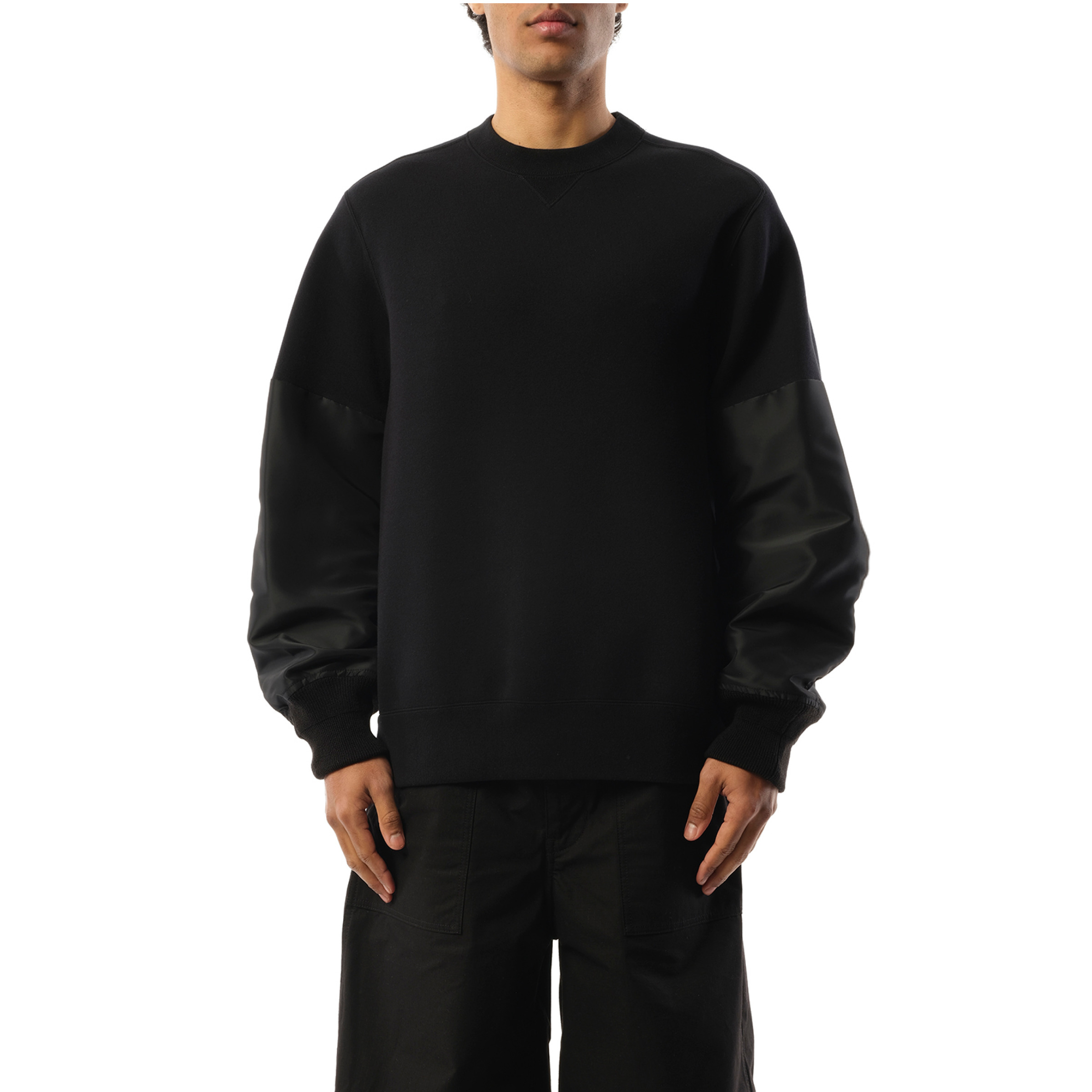 Nylon Twill x Sponge Sweatshirt in Black - 1