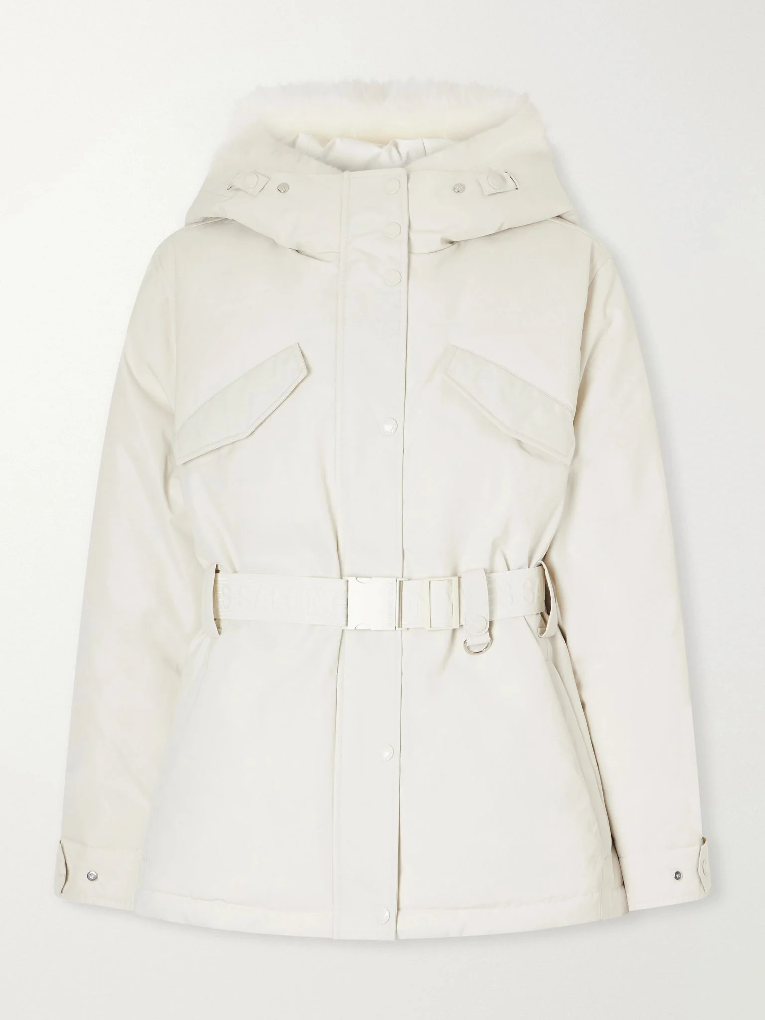 Belted shearling-trimmed shell down ski jacket Off-white - 1