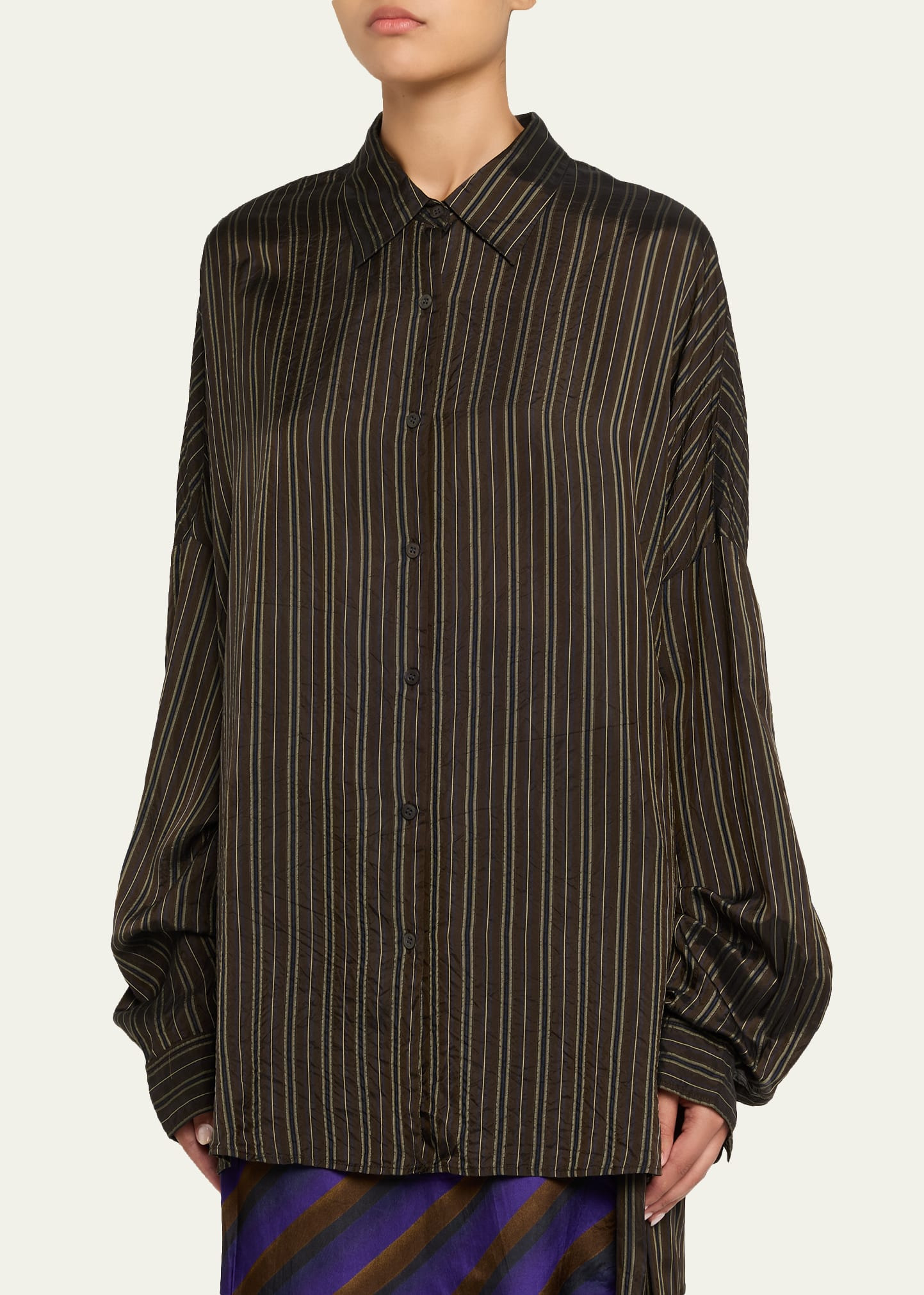 Casia Crinkled Stripe Button-Front Blouse - 4