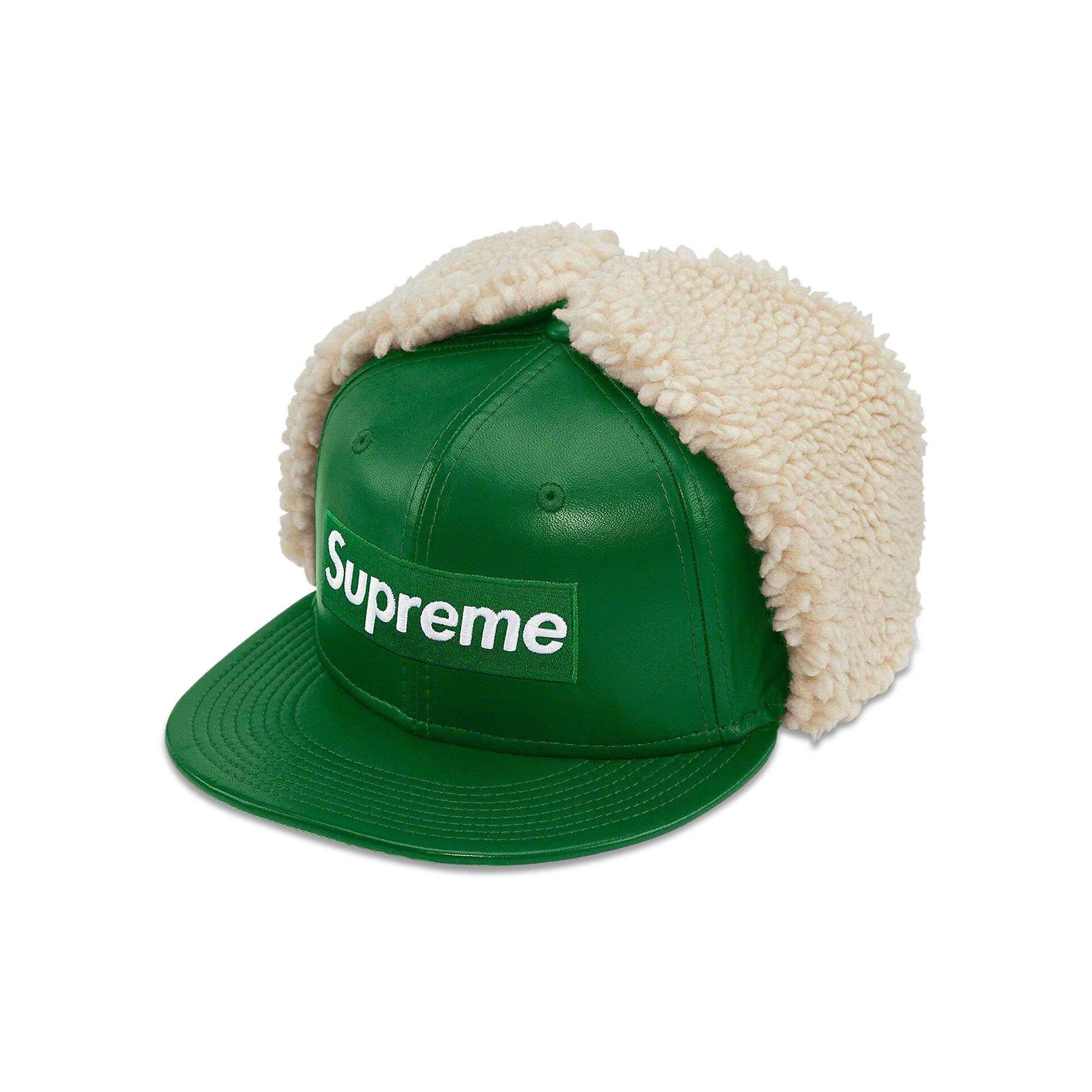 Supreme Supreme Leather Earflap Box Logo New Era 'Green' | REVERSIBLE