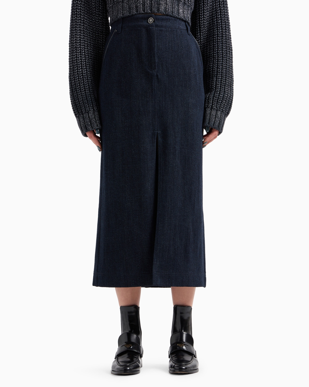 Denim Collection midi skirt in cotton and wool denim - 4