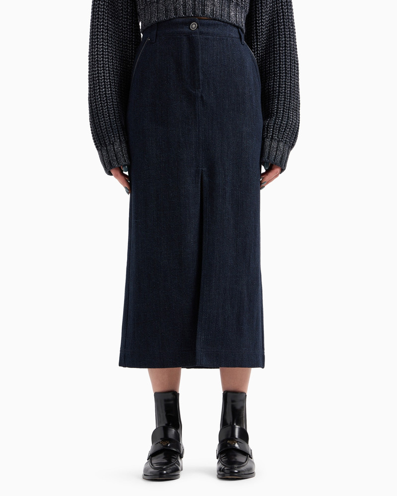 GIORGIO ARMANI Denim Collection midi skirt in cotton and wool denim outlook