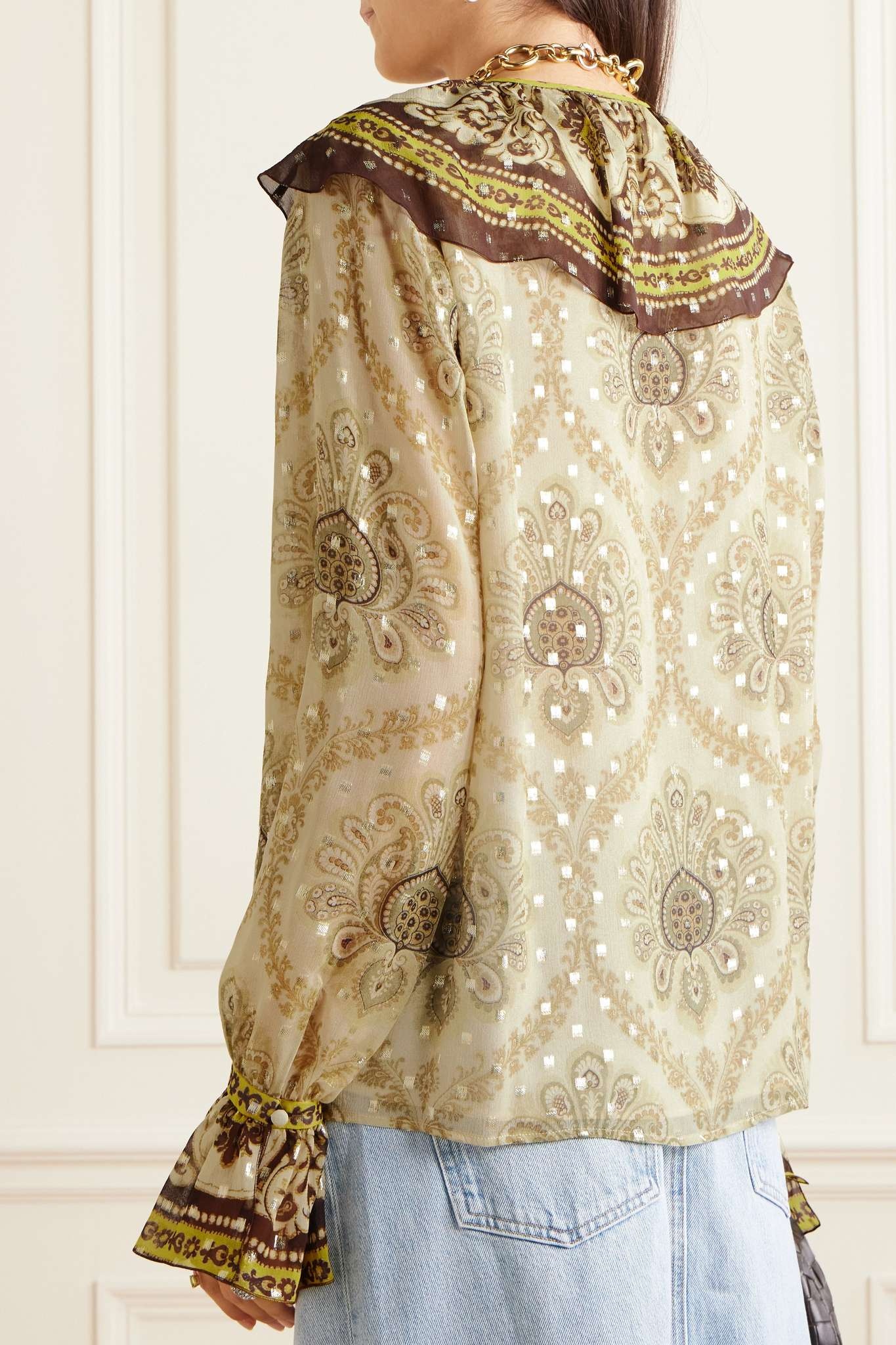 Paisley-print metallic fil coupé silk-blend blouse - 4
