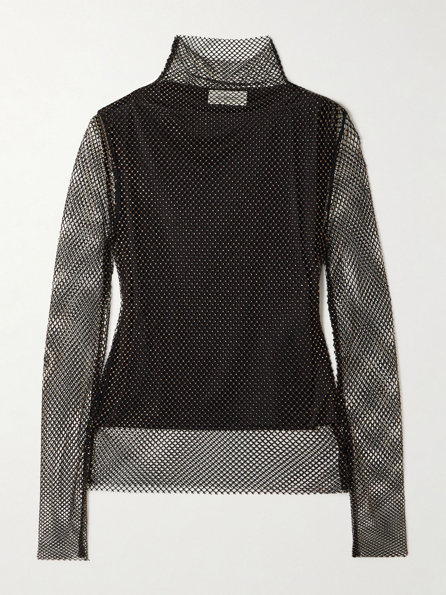 Gerrarda crystal-embellished mesh turtleneck top Black - 1