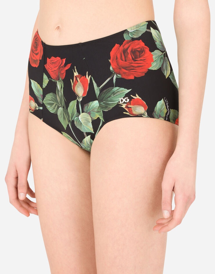 High-waisted bikini bottoms with rose print - 4