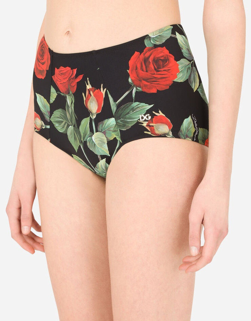 High-waisted bikini bottoms with rose print 4