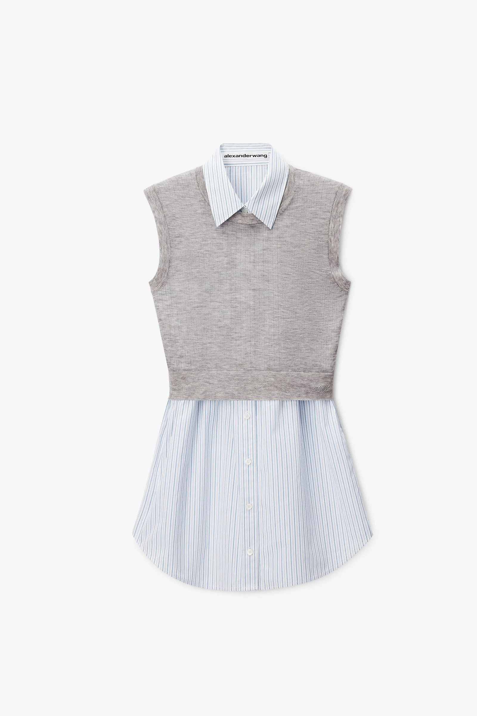 layered sleeveless shirt dress with knit top - 1