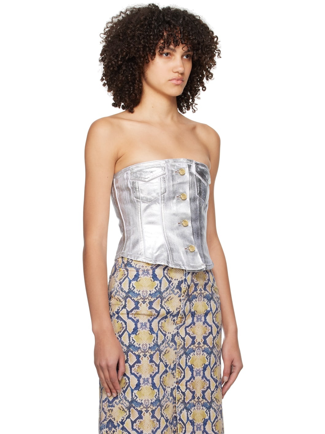 Silver Corset Denim Tank Top - 2