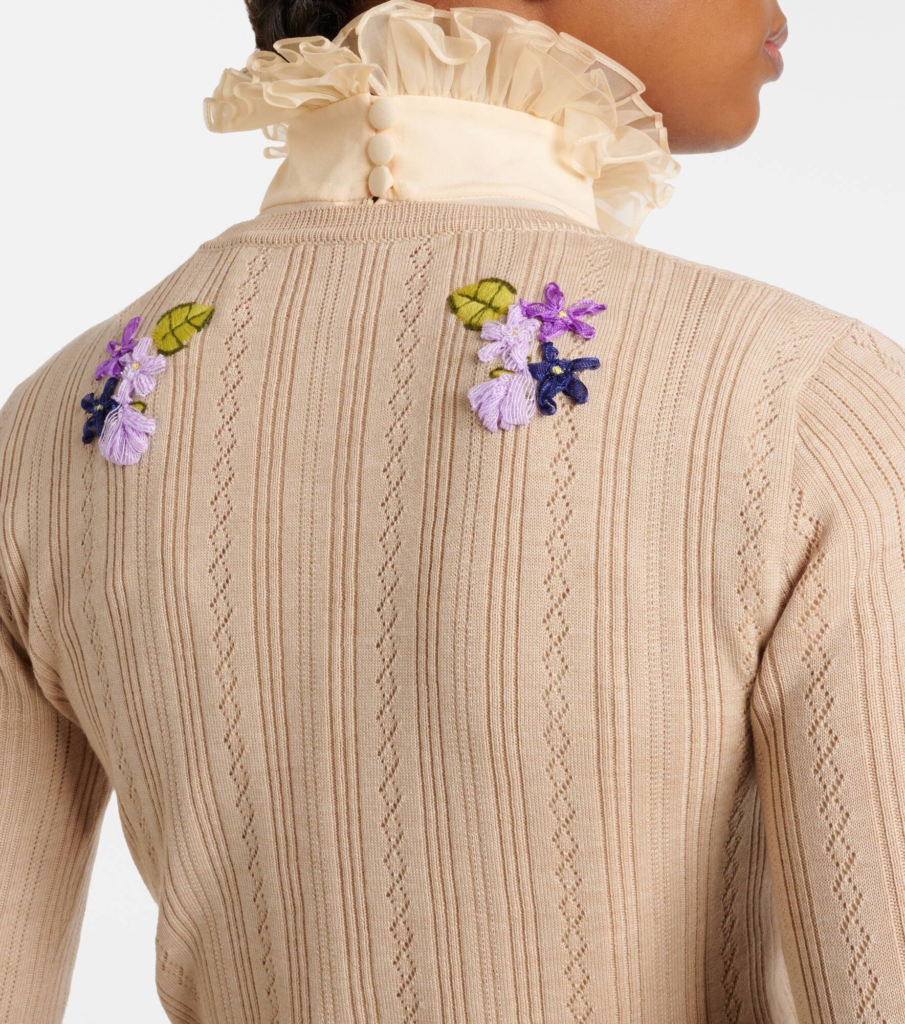 Embroidered virgin wool cardigan - 6