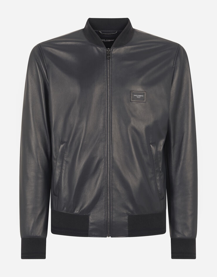 Leather jacket with branded plate - 3