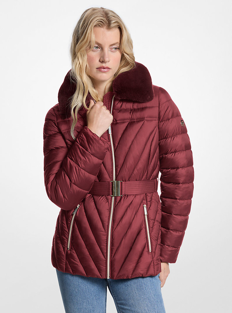 Faux Fur Trim Packable Nylon Puffer Jacket 1