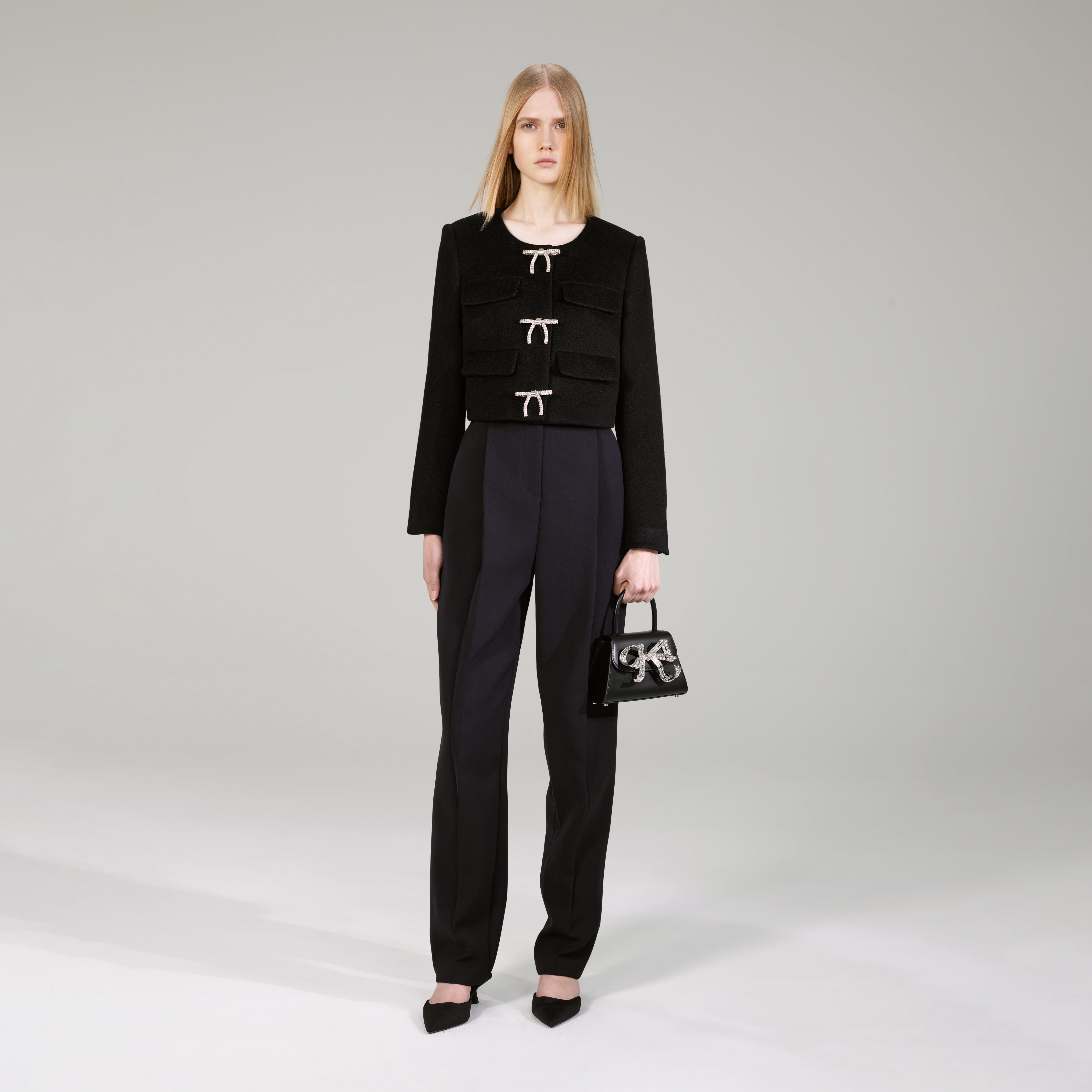 Black Crepe Crop Jacket - 1