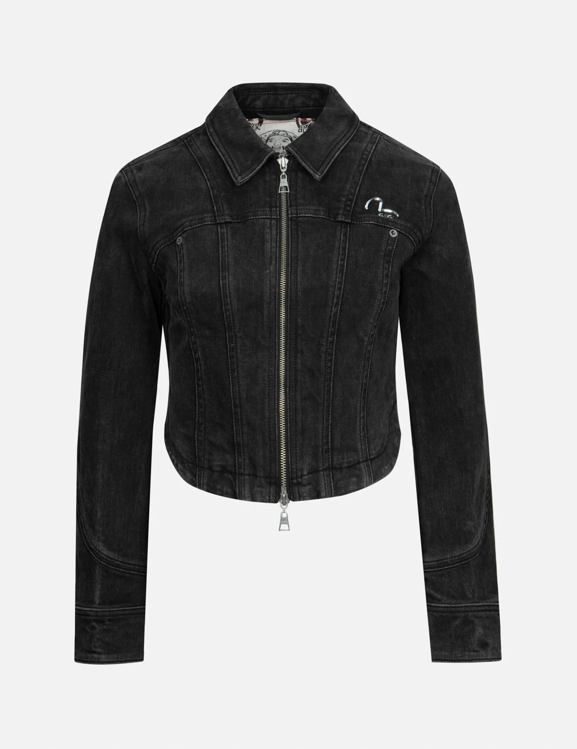 SEAGULL AND LOGO LASER PRINT FASHION FIT DENIM CORSET JACKET - 1