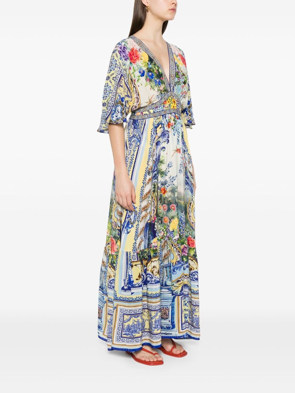 fitted-waist silk maxi dress - 3