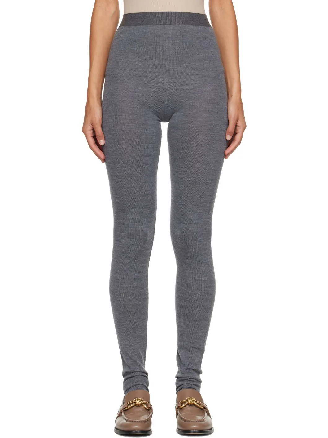 Gray Wool Rib Seamless Leggings - 1