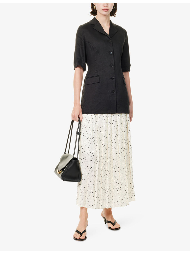Theory Ruched-Sleeve Crop Linen Shirt outlook