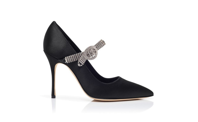 Black Satin Jewel Embellished Pumps 1