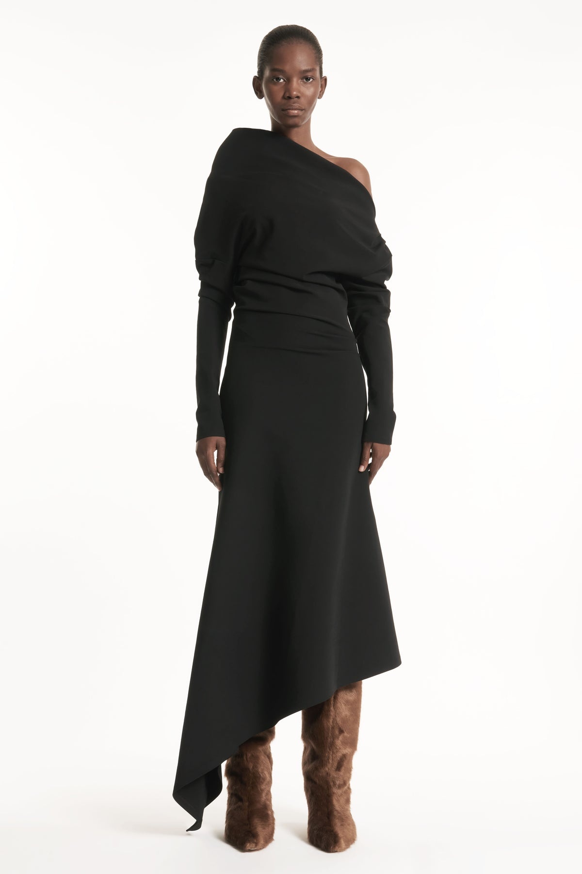 OFF SHOULDER ASYMMETRIC DRESS BLACK - 2